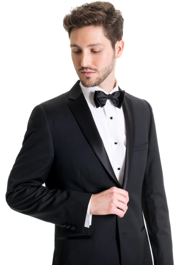 Black Slim Fit Tuxedo Coat Super 120s