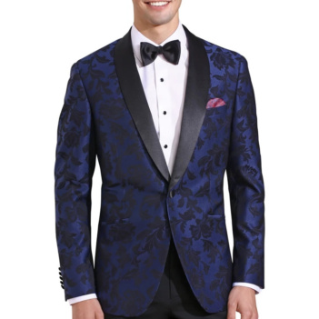 Cobalt Blue Floral Slim Fit Tuxedo Coat