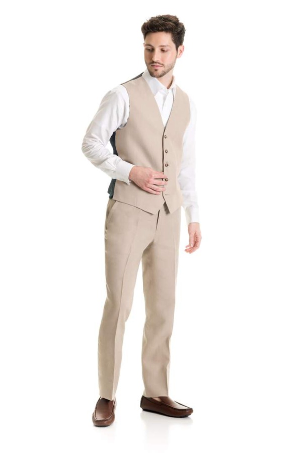Tan Destination Linen Suit Vest