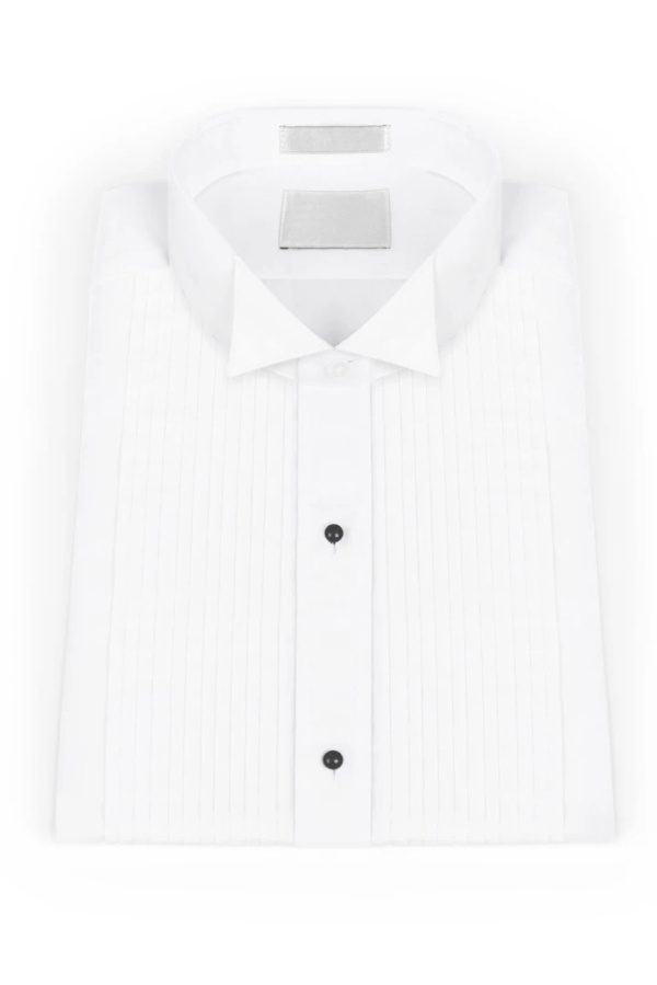 White Pleated Wing Collar Tuxedo Shirt